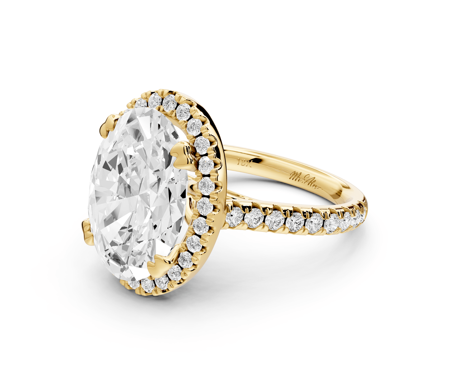 Marcella - 5ct 14k yellow gold oval halo double talon prong cathedral pavé engagament ring - Mr. Alex Jewelry