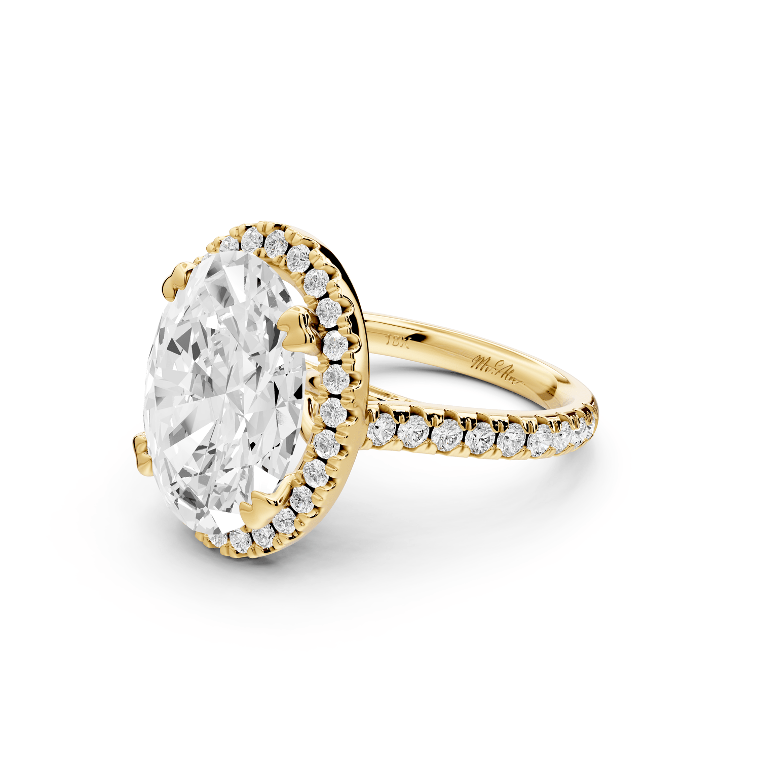 Marcella - 5ct 14k yellow gold oval halo double talon prong cathedral pavé engagament ring - Mr. Alex Jewelry