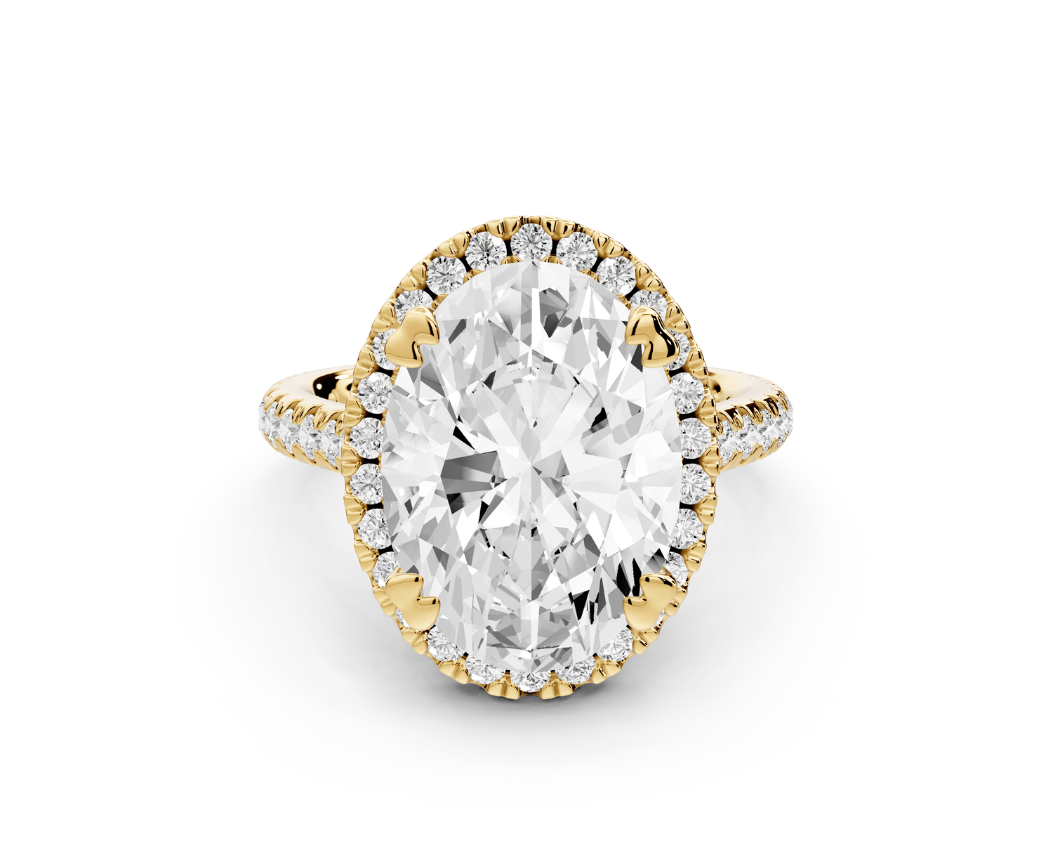 Marcella - 5ct 14k yellow gold oval halo double talon prong cathedral pavé engagament ring - Mr. Alex Jewelry
