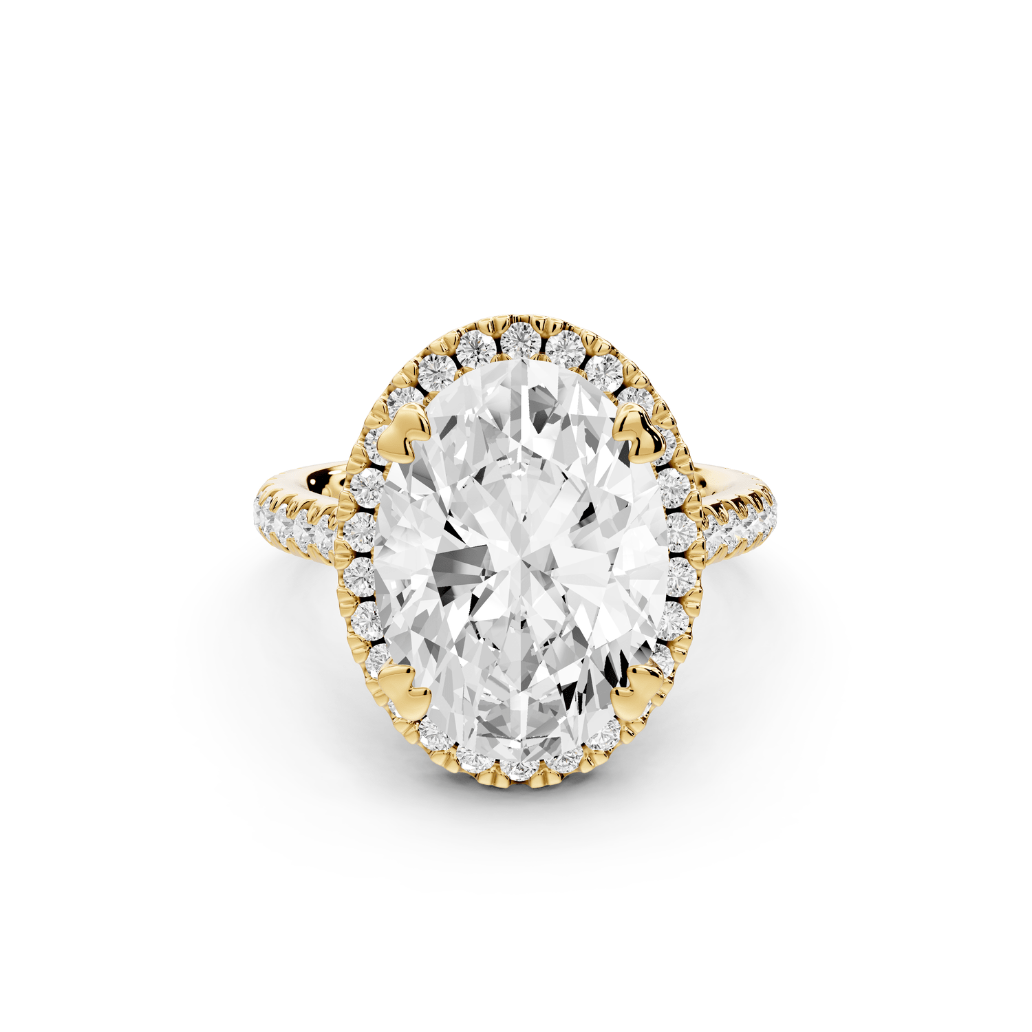 Marcella - 5ct 14k yellow gold oval halo double talon prong cathedral pavé engagament ring - Mr. Alex Jewelry