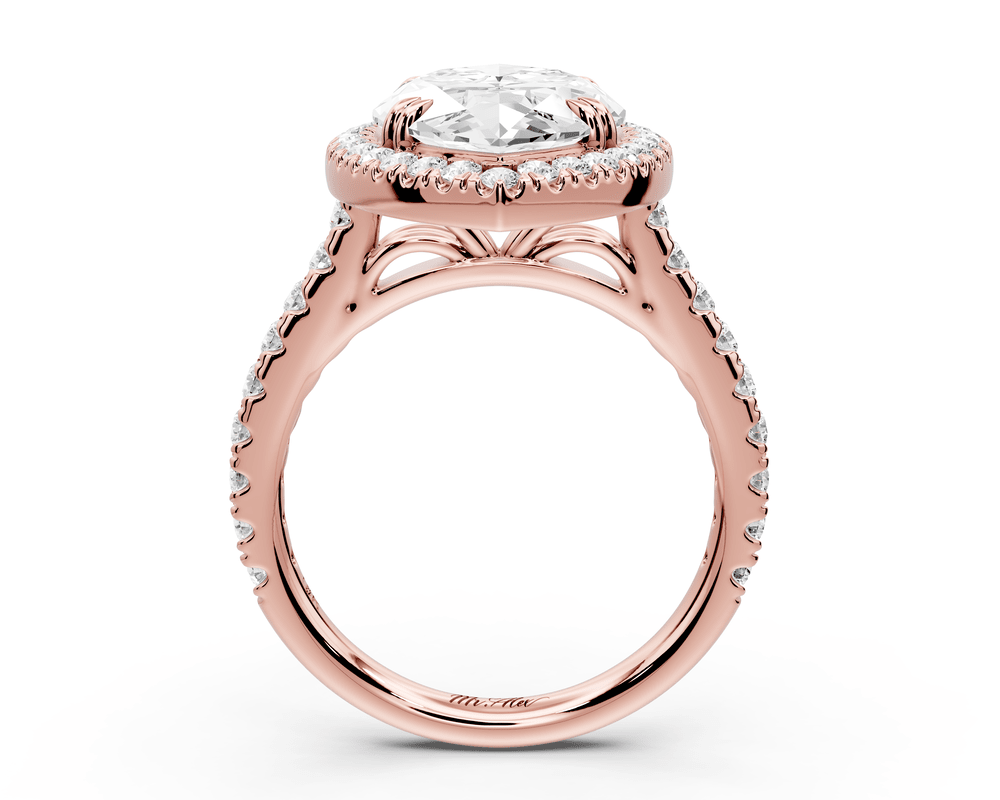 Marcella - 5ct 18k rose gold marquise halo double talon prong cathedral pavé engagement ring - Mr. Alex Jewelry