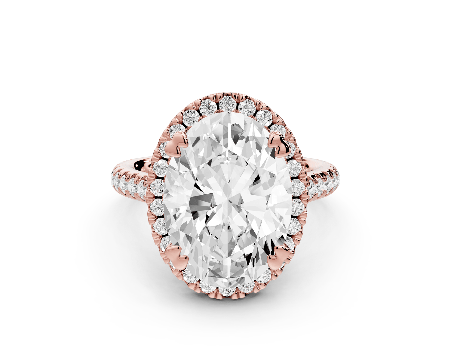 Marcella - 5ct 18k rose gold oval halo double talon prong cathedral pavé engagament ring - Mr. Alex Jewelry