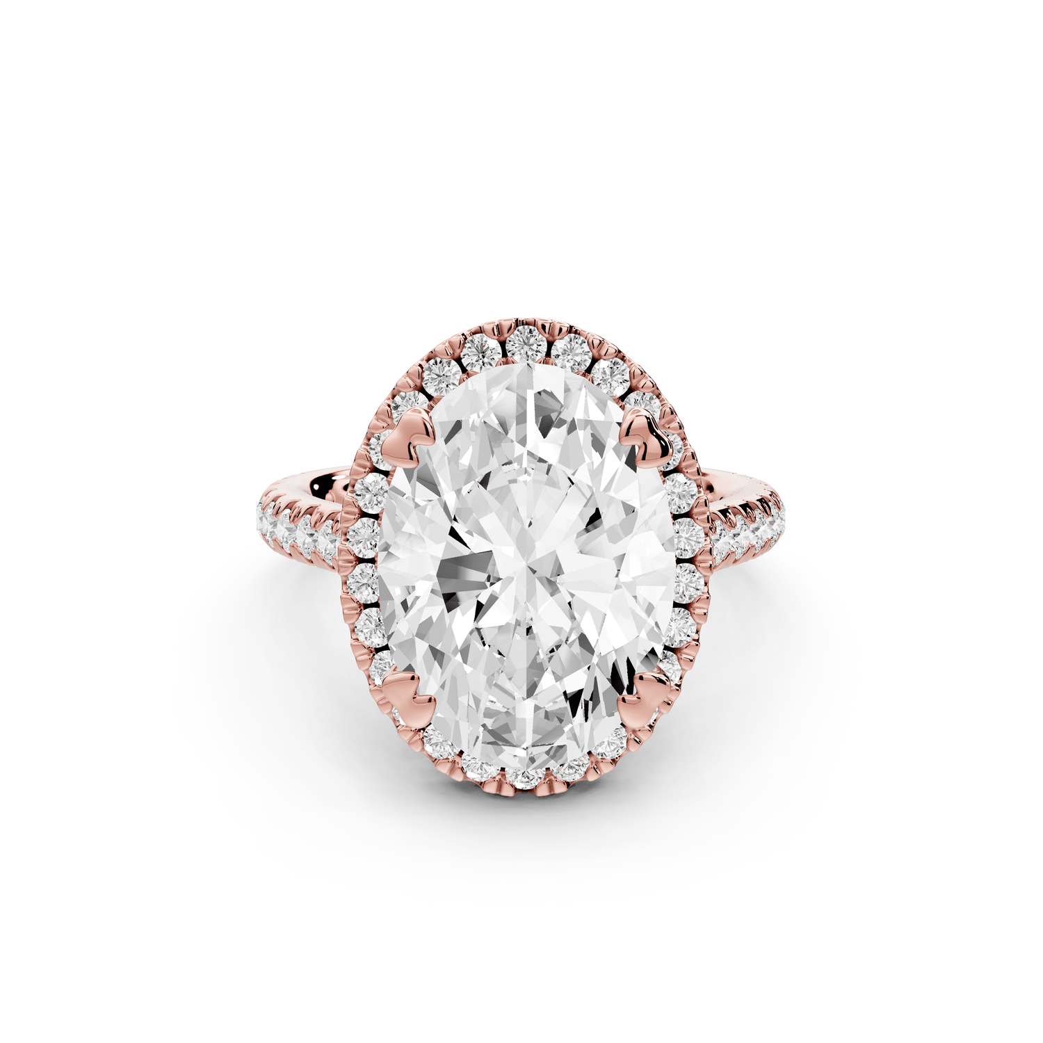 Marcella - 5ct 18k rose gold oval halo double talon prong cathedral pavé engagament ring - Mr. Alex Jewelry