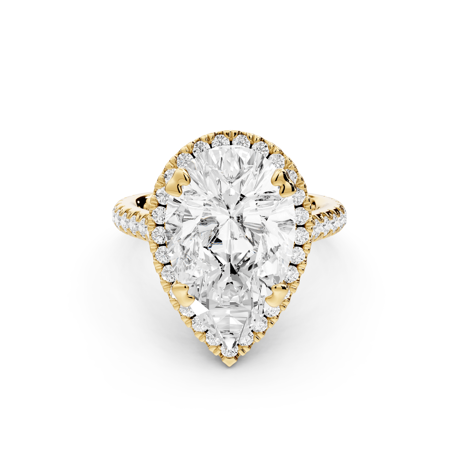 Marcella - 5ct 18k yellow gold pear halo double talon prong cathedral pavé engagament ring - Mr. Alex Jewelry