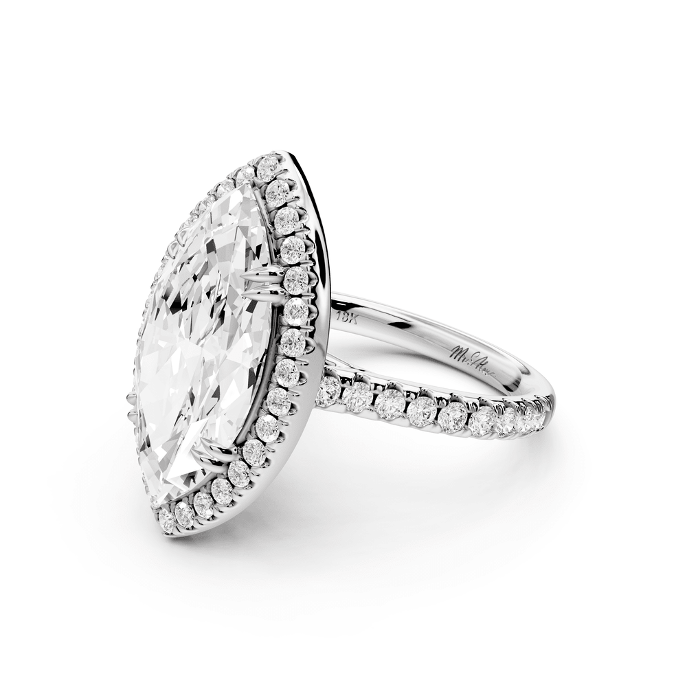 Marcella - 5ct platinum marquise halo double talon prong cathedral pavé engagement ring - Mr. Alex Jewelry
