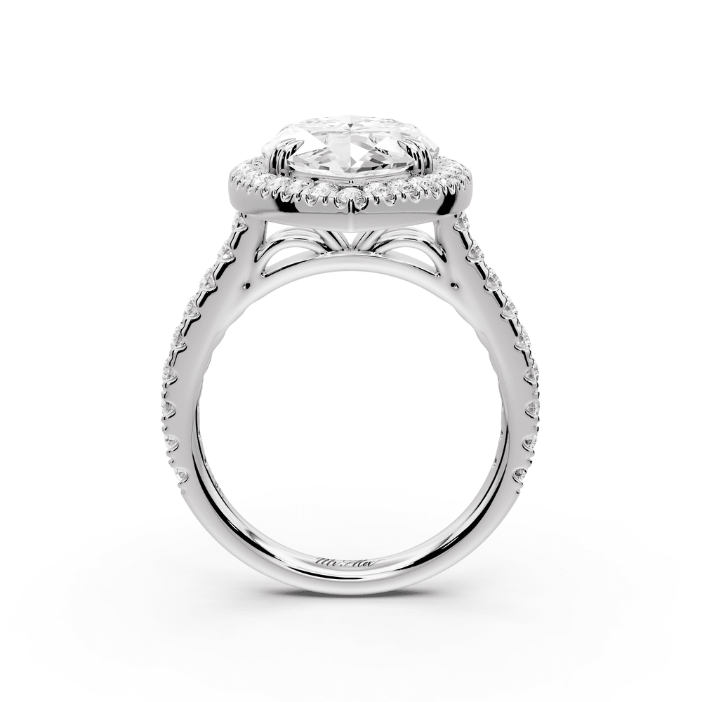 Marcella - 5ct platinum marquise halo double talon prong cathedral pavé engagement ring - Mr. Alex Jewelry