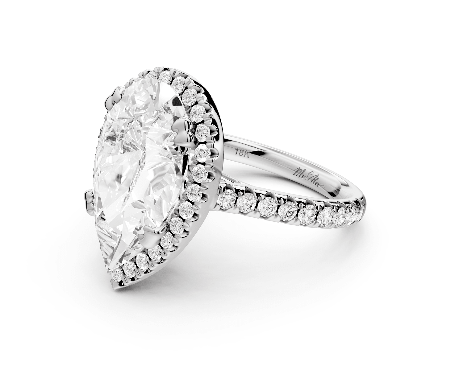 Marcella - 5ct platinum pear halo double talon prong cathedral pavé engagament ring - Mr. Alex Jewelry