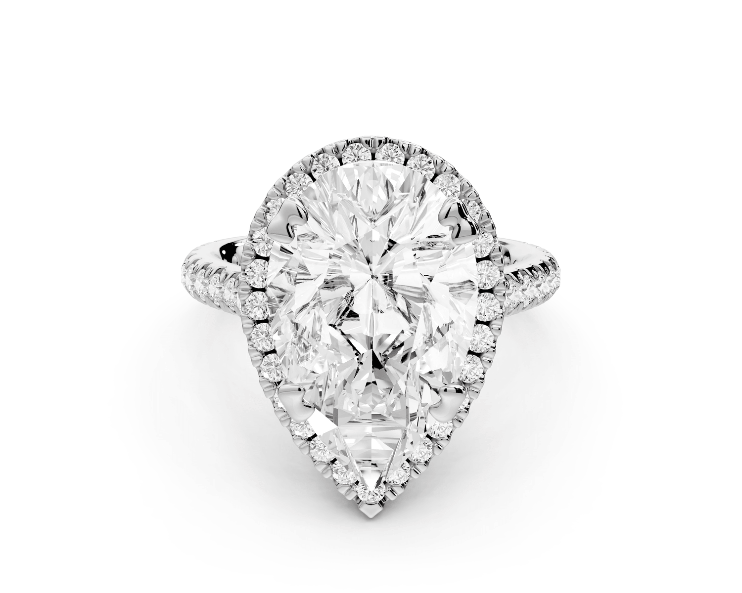 Marcella - 5ct platinum pear halo double talon prong cathedral pavé engagament ring - Mr. Alex Jewelry