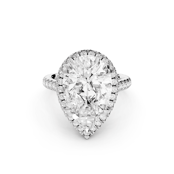 Marcella - 5ct platinum pear halo double talon prong cathedral pavé engagament ring - Mr. Alex Jewelry