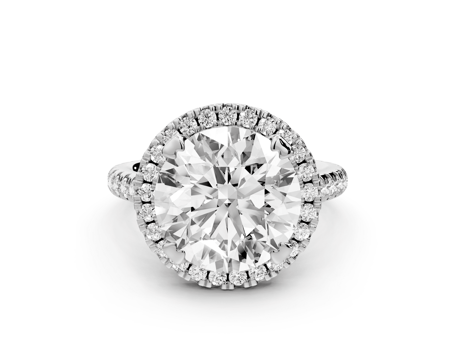Marcella - 5ct platinum round halo double talon prong cathedral pavé engagement ring - Mr. Alex Jewelry