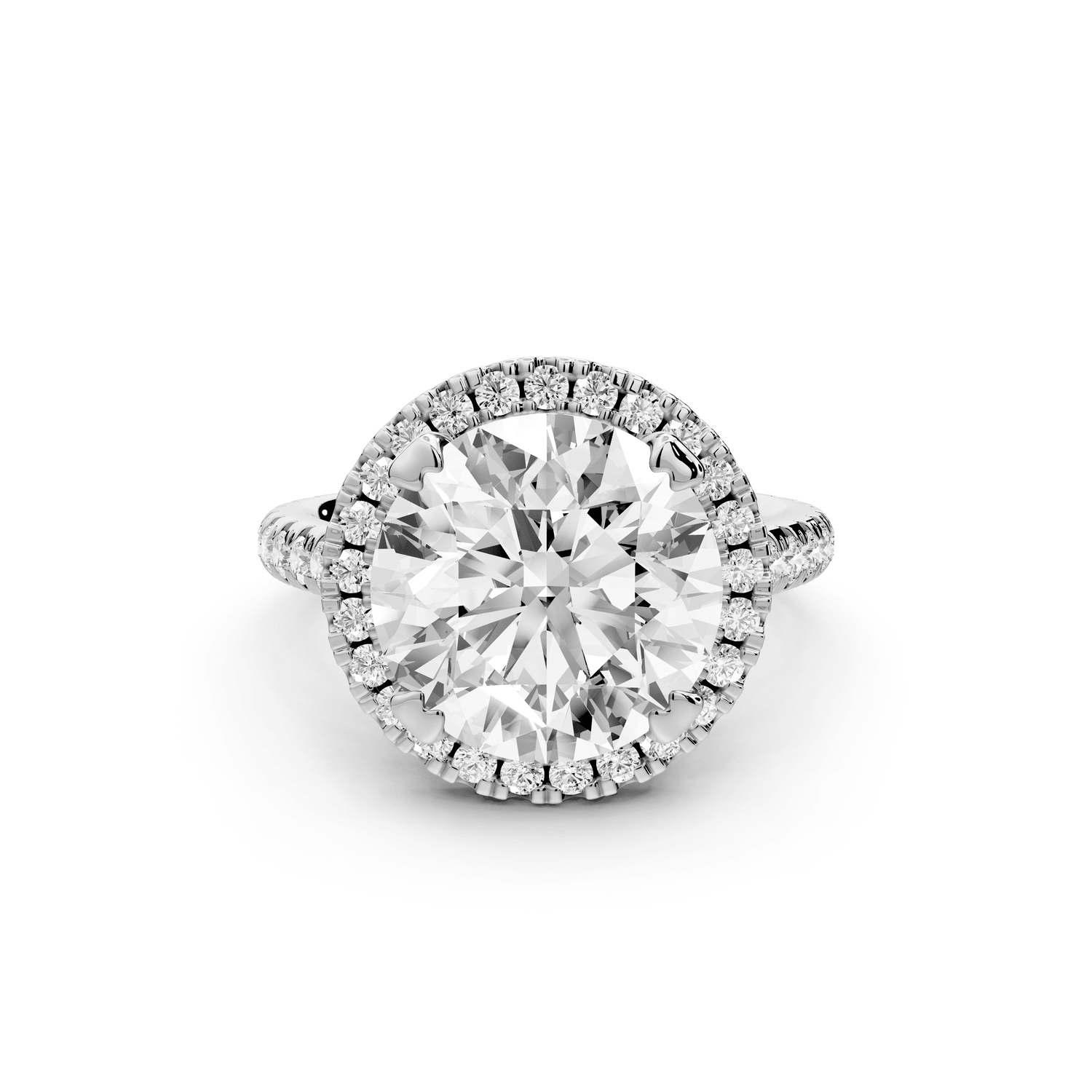 Marcella - 5ct platinum round halo double talon prong cathedral pavé engagement ring - Mr. Alex Jewelry