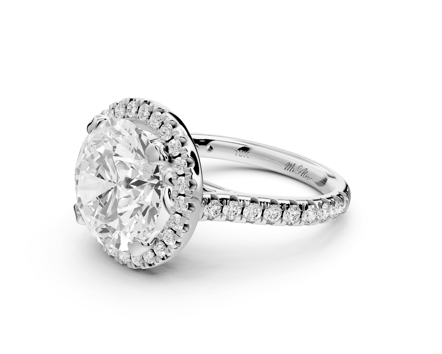 Marcella - 5ct platinum round halo double talon prong cathedral pavé engagement ring - Mr. Alex Jewelry