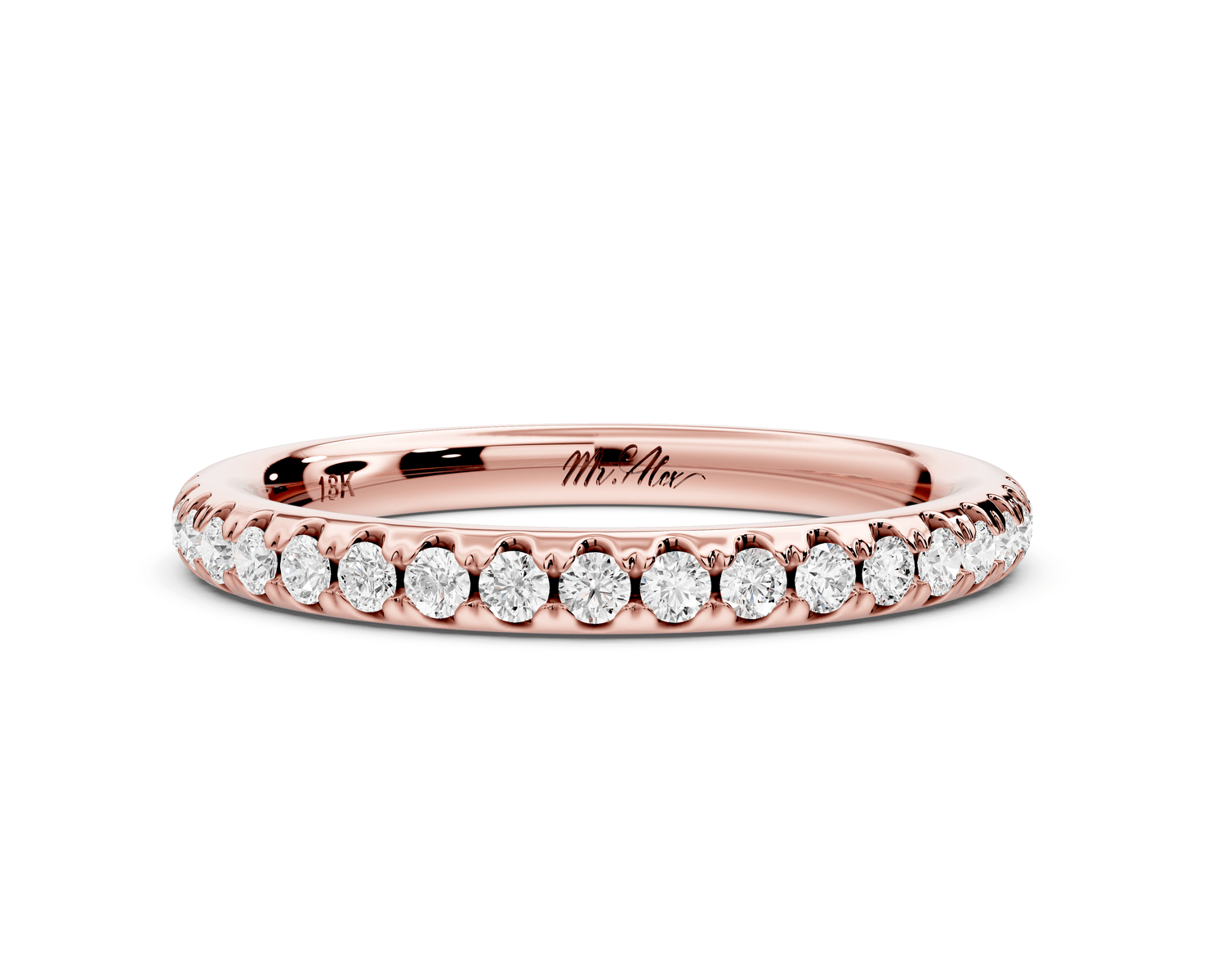 Marina - 14k rose gold Half - Eternity Shared Prong Pave Wedding Band - Mr. Alex Jewelry