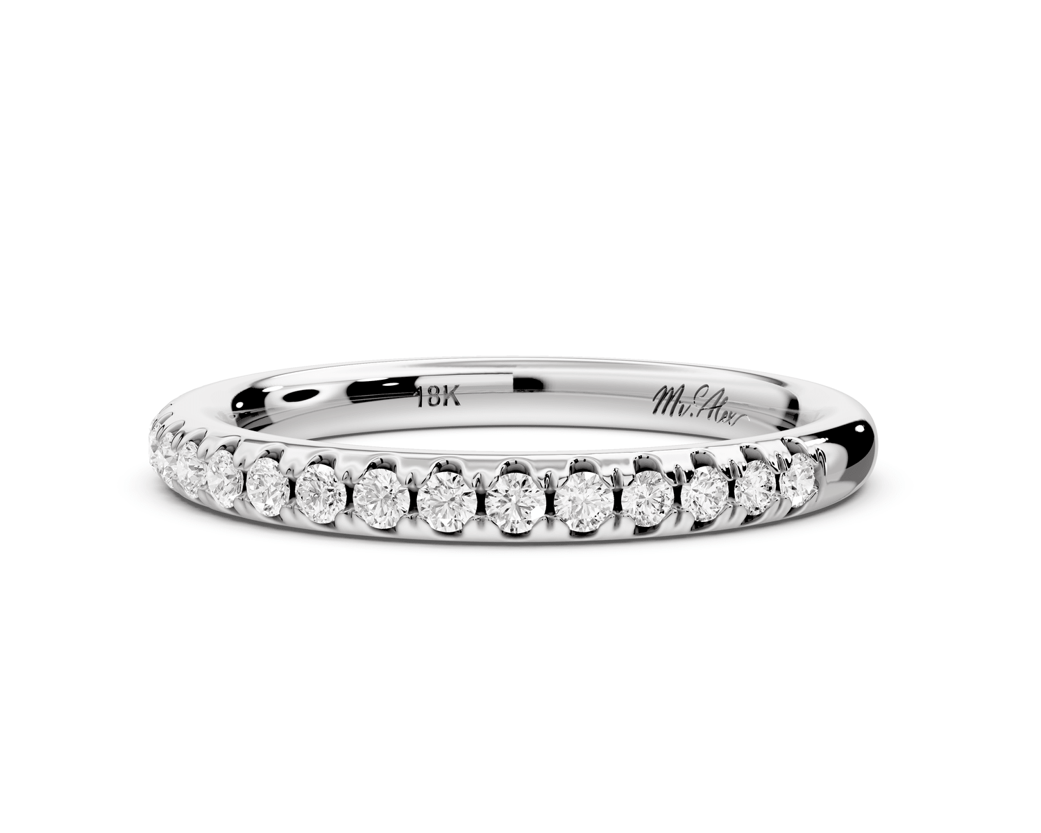 Marina - 14k white gold Half - Eternity Shared Prong Pave Wedding Band - Mr. Alex Jewelry
