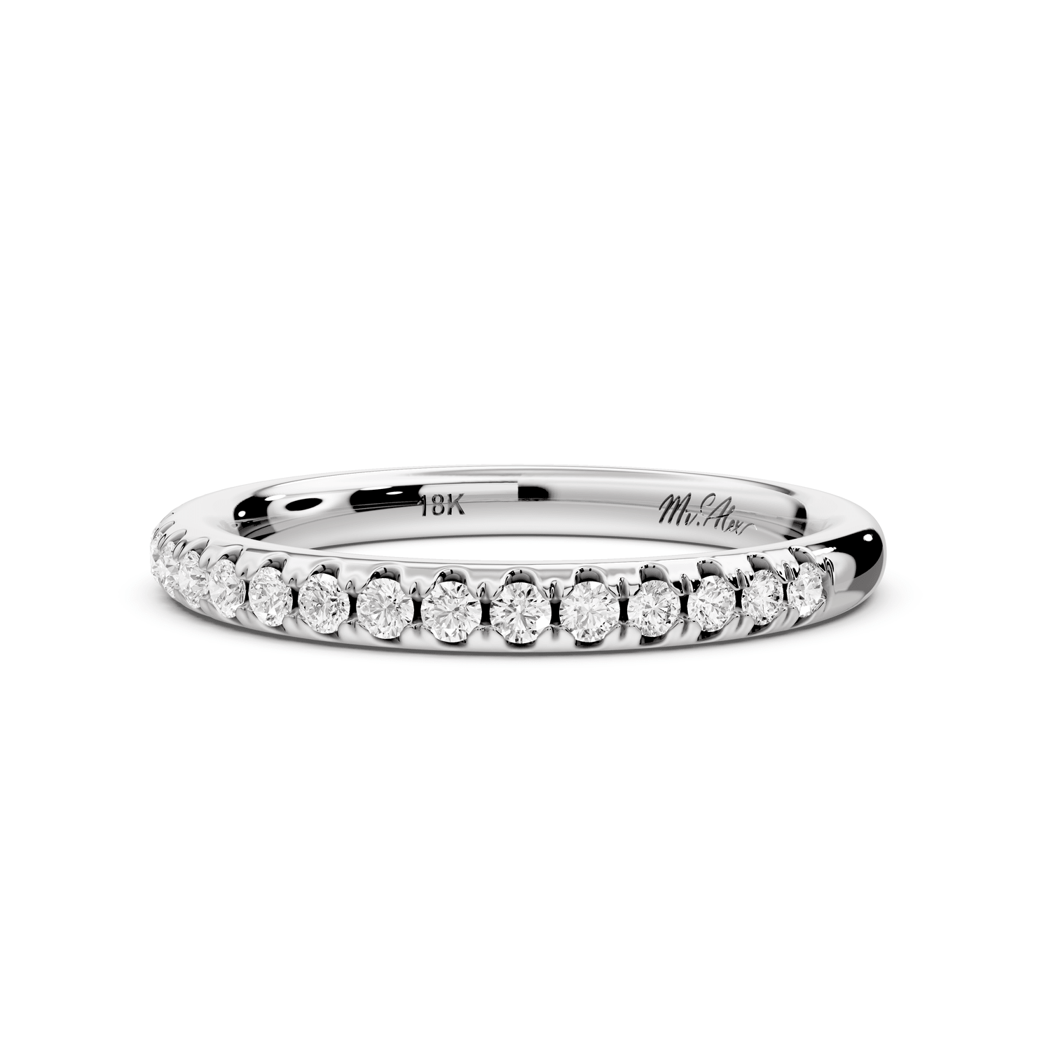 Marina - 14k white gold Half - Eternity Shared Prong Pave Wedding Band - Mr. Alex Jewelry