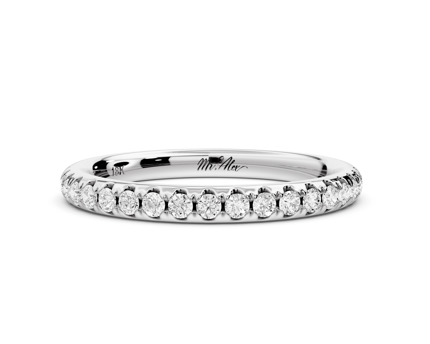 Marina - 14k white gold Half - Eternity Shared Prong Pave Wedding Band - Mr. Alex Jewelry