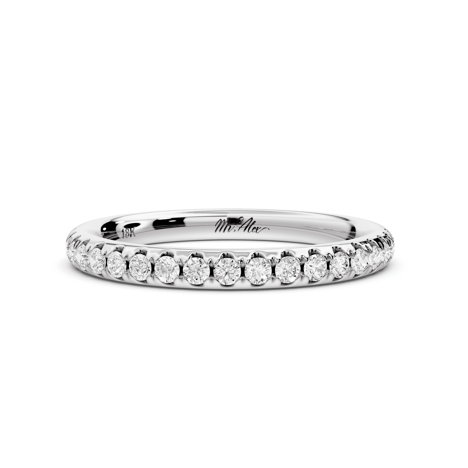 Marina - 14k white gold Half - Eternity Shared Prong Pave Wedding Band - Mr. Alex Jewelry