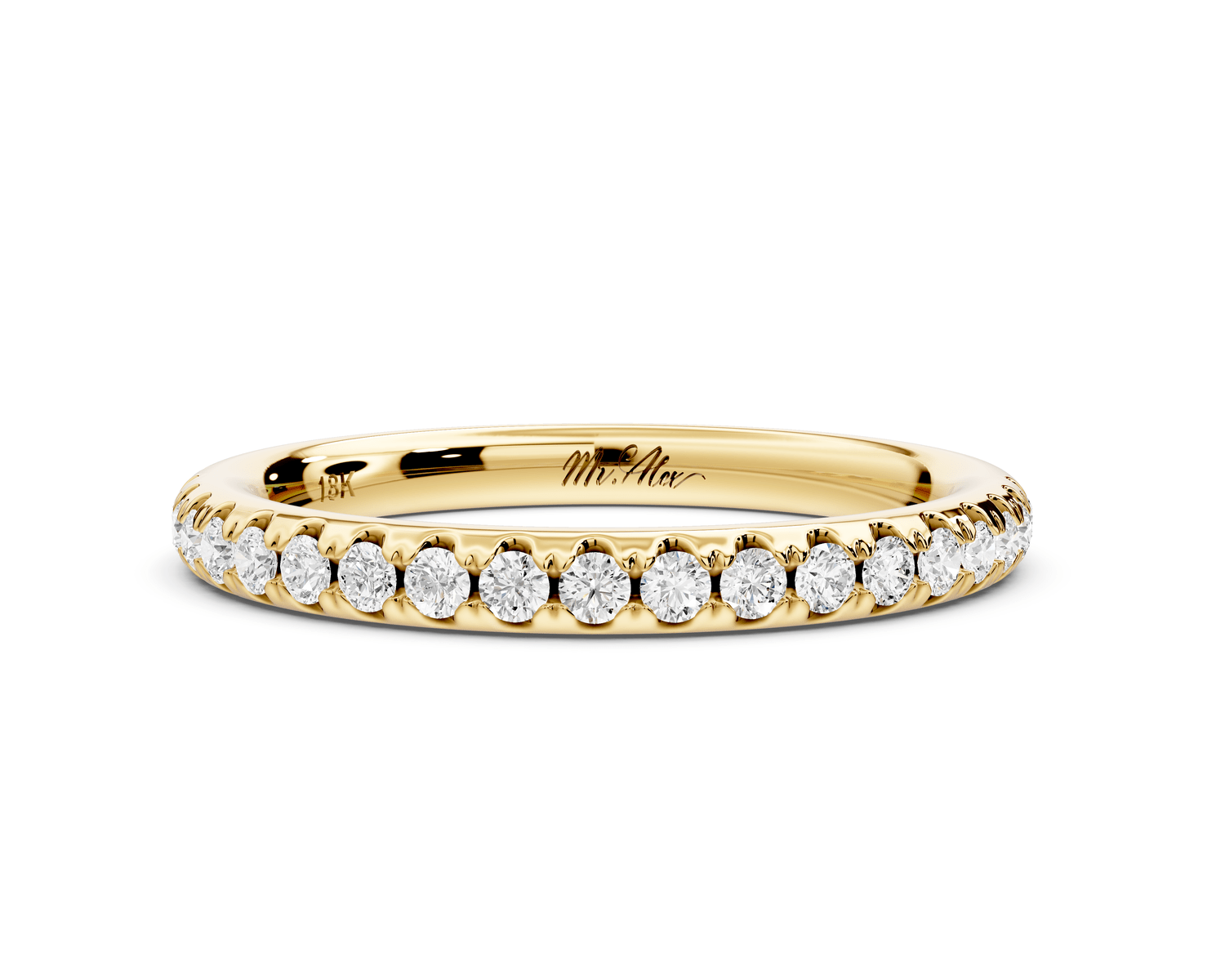 Marina - 14k yellow gold Half - Eternity Shared Prong Pave Wedding Band - Mr. Alex Jewelry