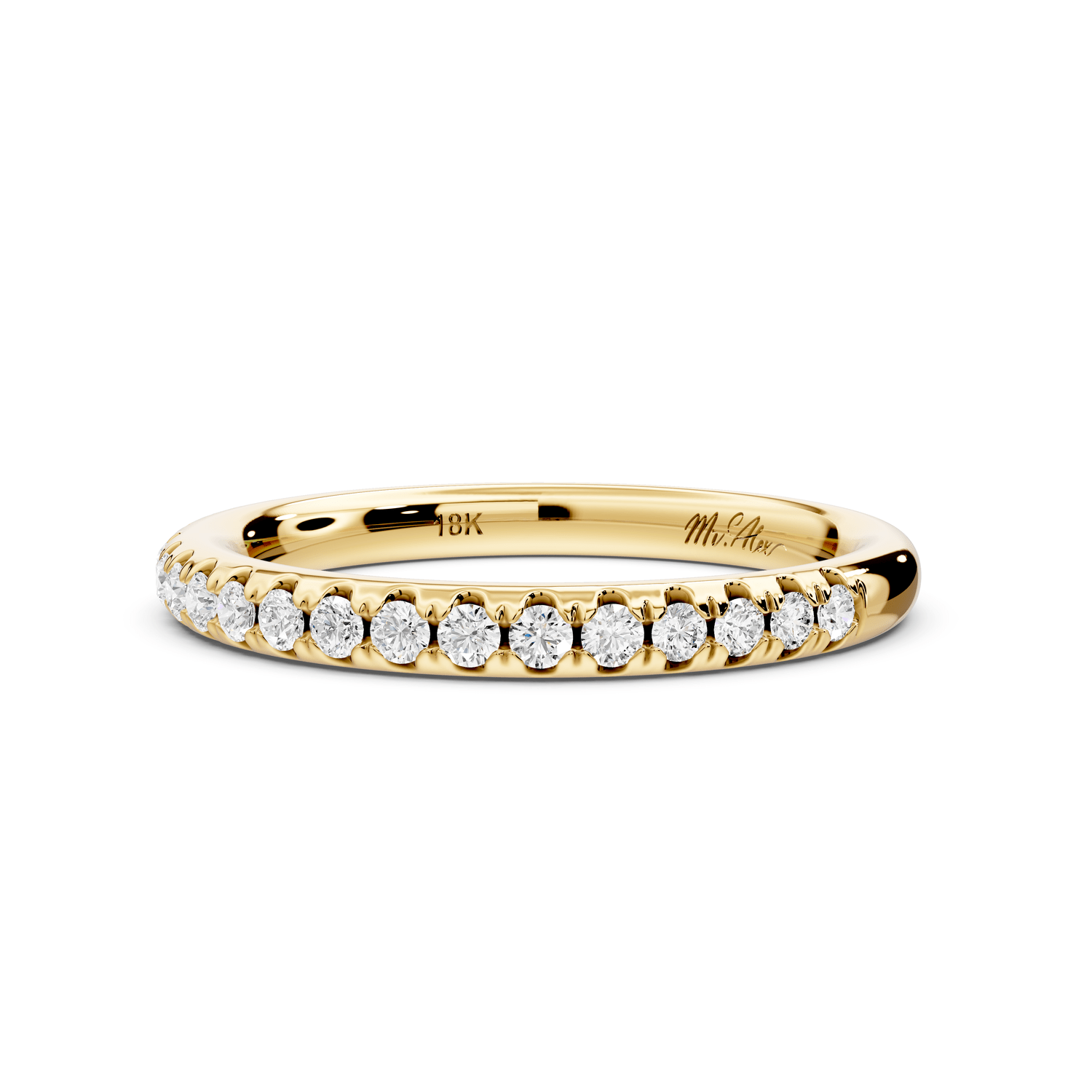 Marina - 14k yellow gold Half - Eternity Shared Prong Pave Wedding Band - Mr. Alex Jewelry