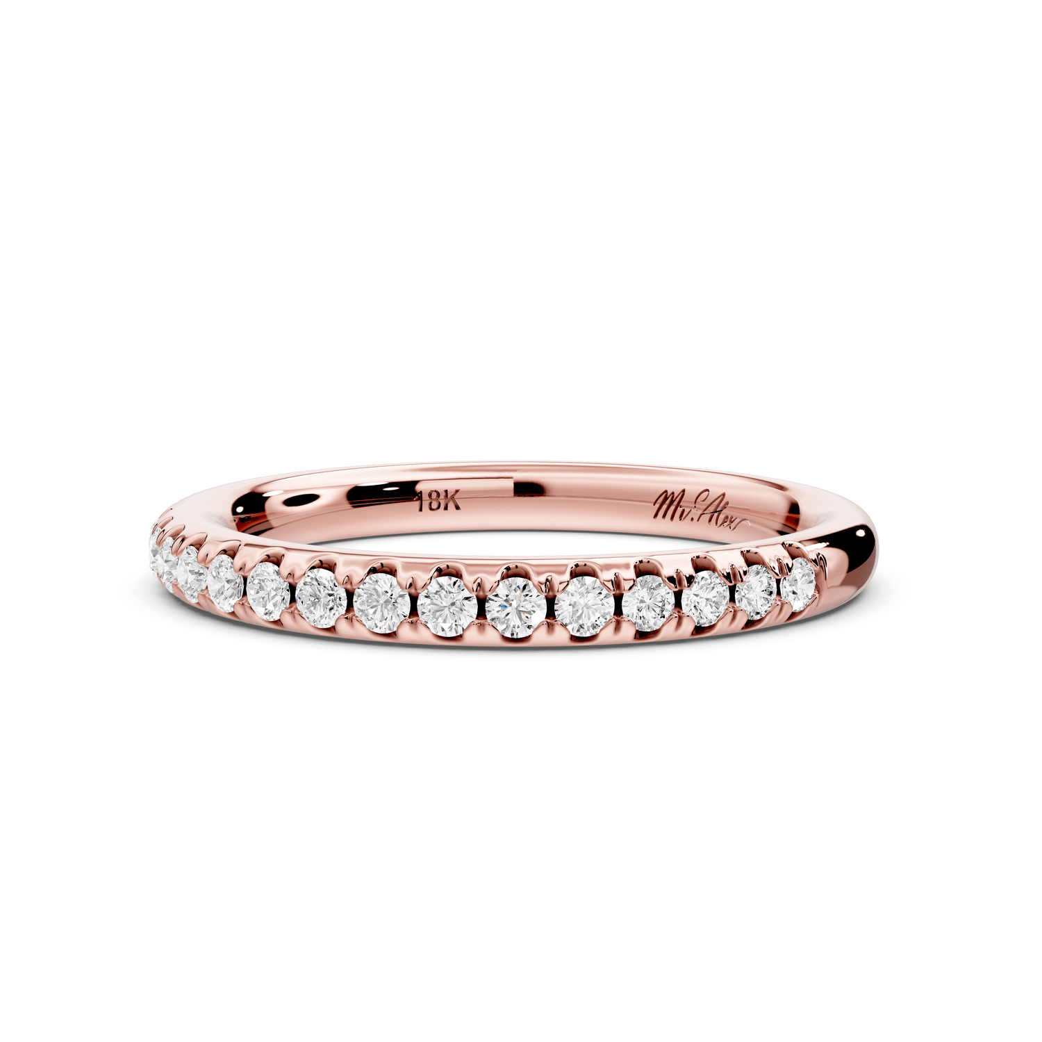 Marina - 18k rose gold Half - Eternity Shared Prong Pave Wedding Band - Mr. Alex Jewelry