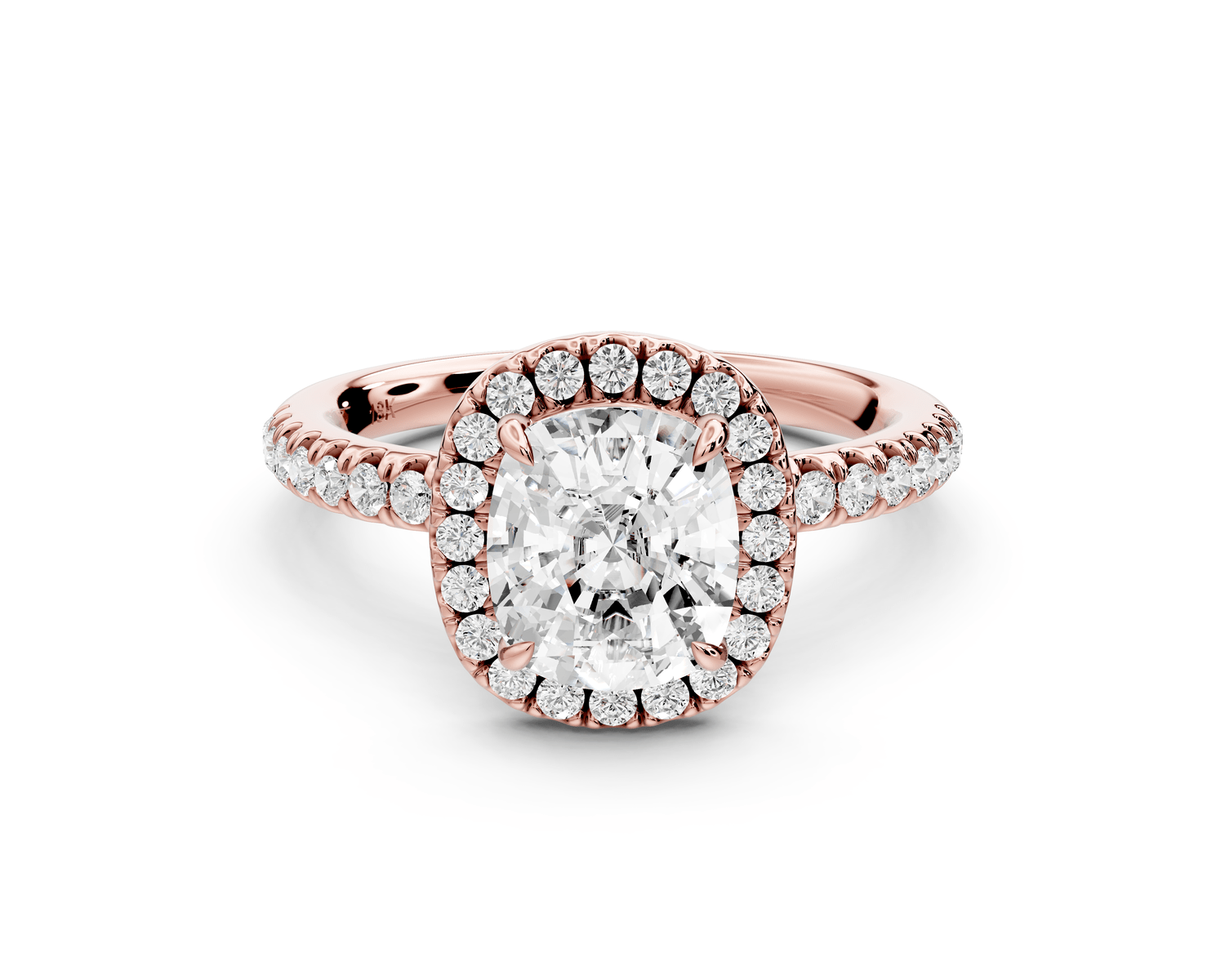Marina - 2ct 14k rose gold ecushion halo pavé half band engagement ring - Mr. Alex Jewelry