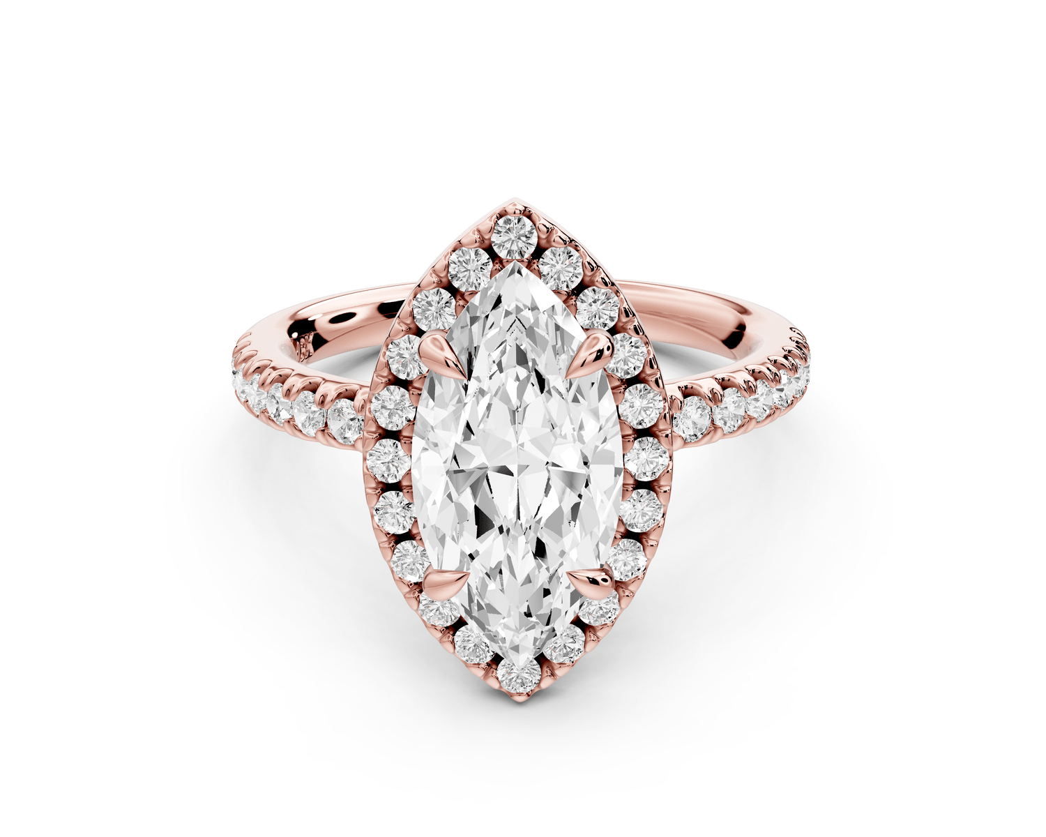 Marina - 2ct 14k rose gold marquise halo pavé half band engagement ring - Mr. Alex Jewelry