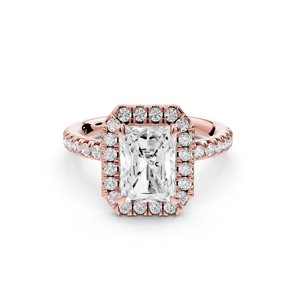 Marina - 2ct 14k rose gold radiant halo pavé half band engagement ring - Mr. Alex Jewelry
