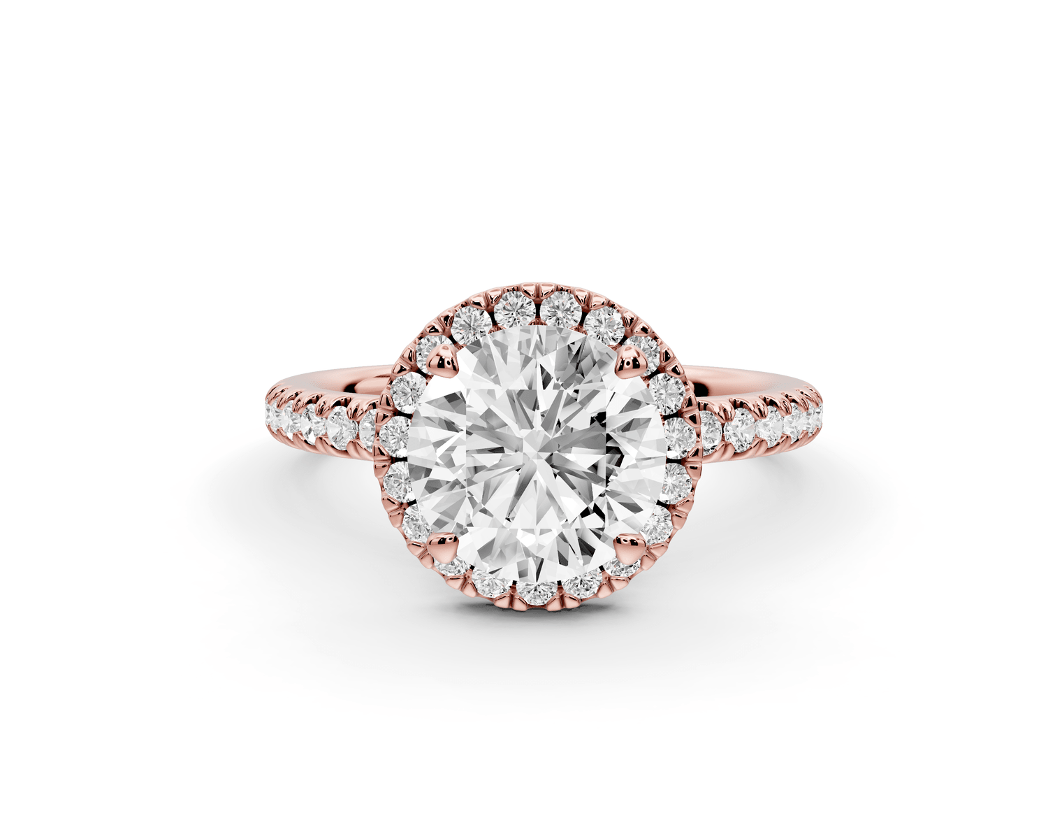Marina - 2ct 14k rose gold round halo pavé half band engagment ring - Mr. Alex Jewelry
