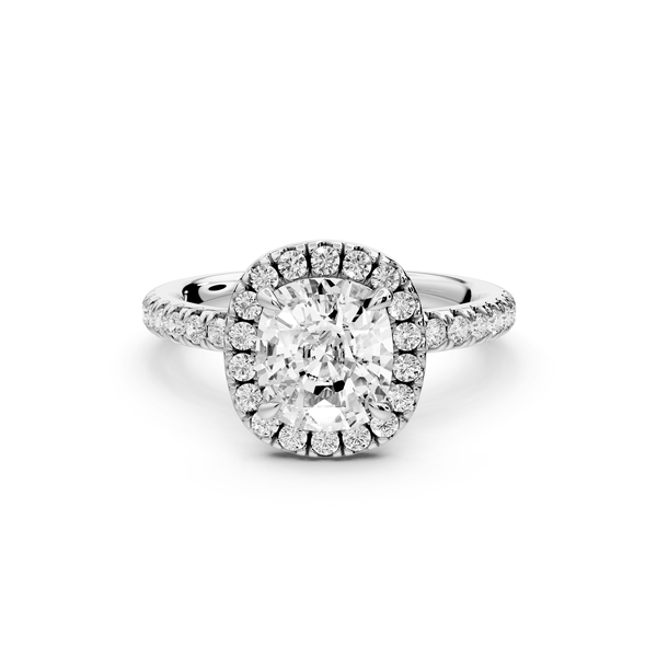 Marina - 2ct 14k white gold cushion halo pavé half band engagement ring - Mr. Alex Jewelry