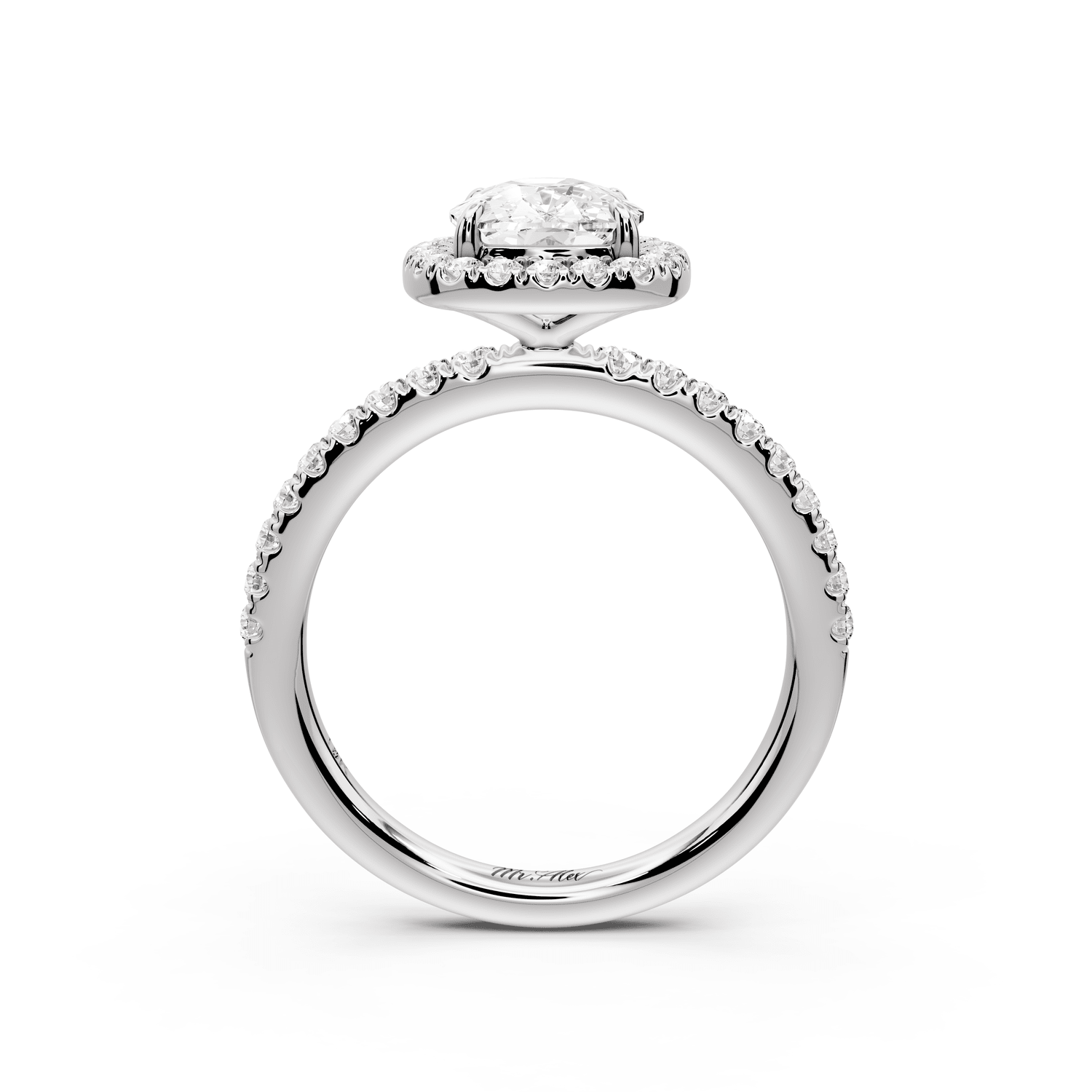 Marina - 2ct 14k white gold ecushion halo pavé half band engagement ring - Mr. Alex Jewelry