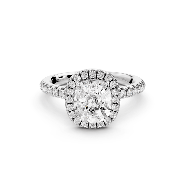 Marina - 2ct 14k white gold ecushion halo pavé half band engagement ring - Mr. Alex Jewelry