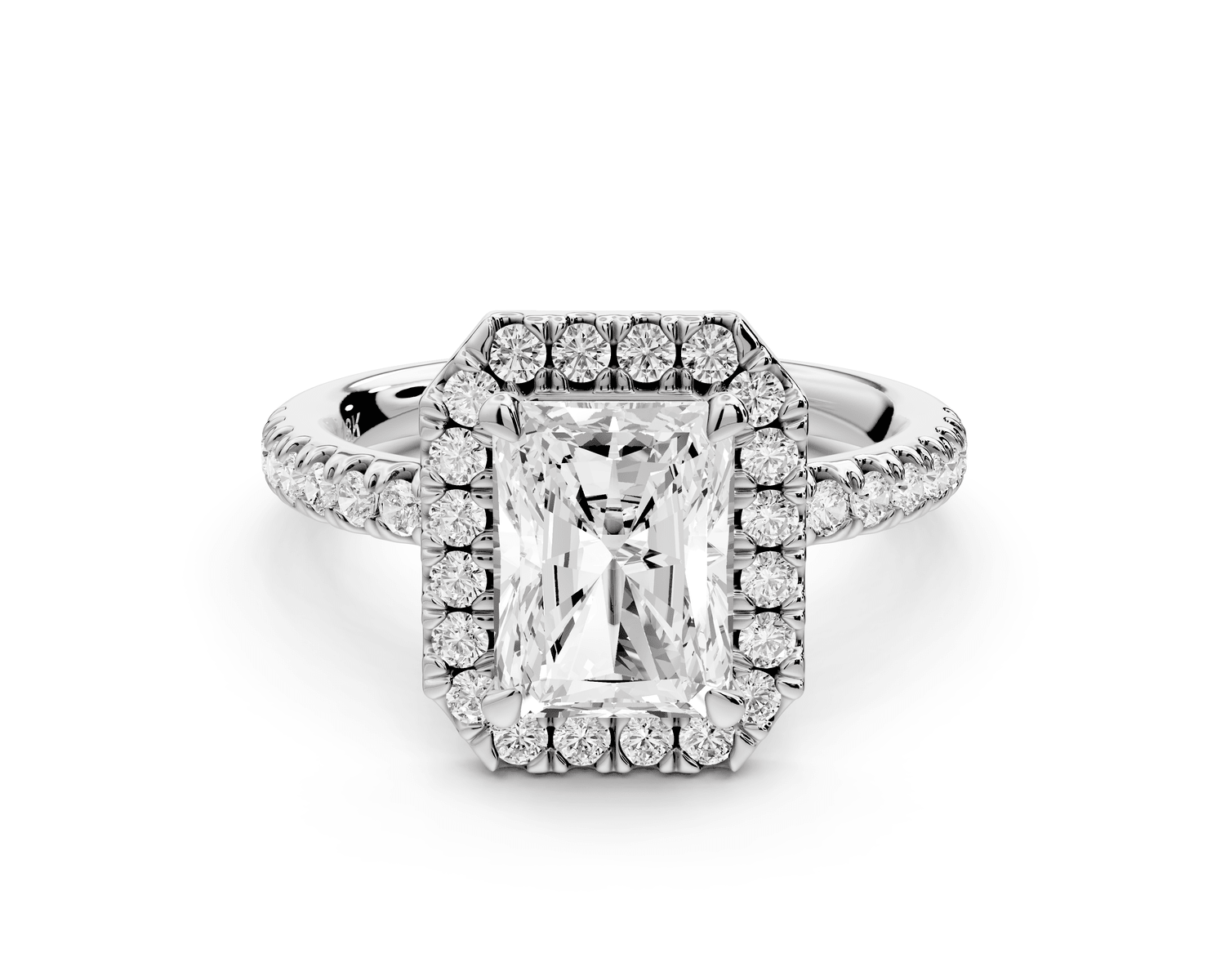 Marina - 2ct 14k white gold radiant halo pavé half band engagement ring - Mr. Alex Jewelry