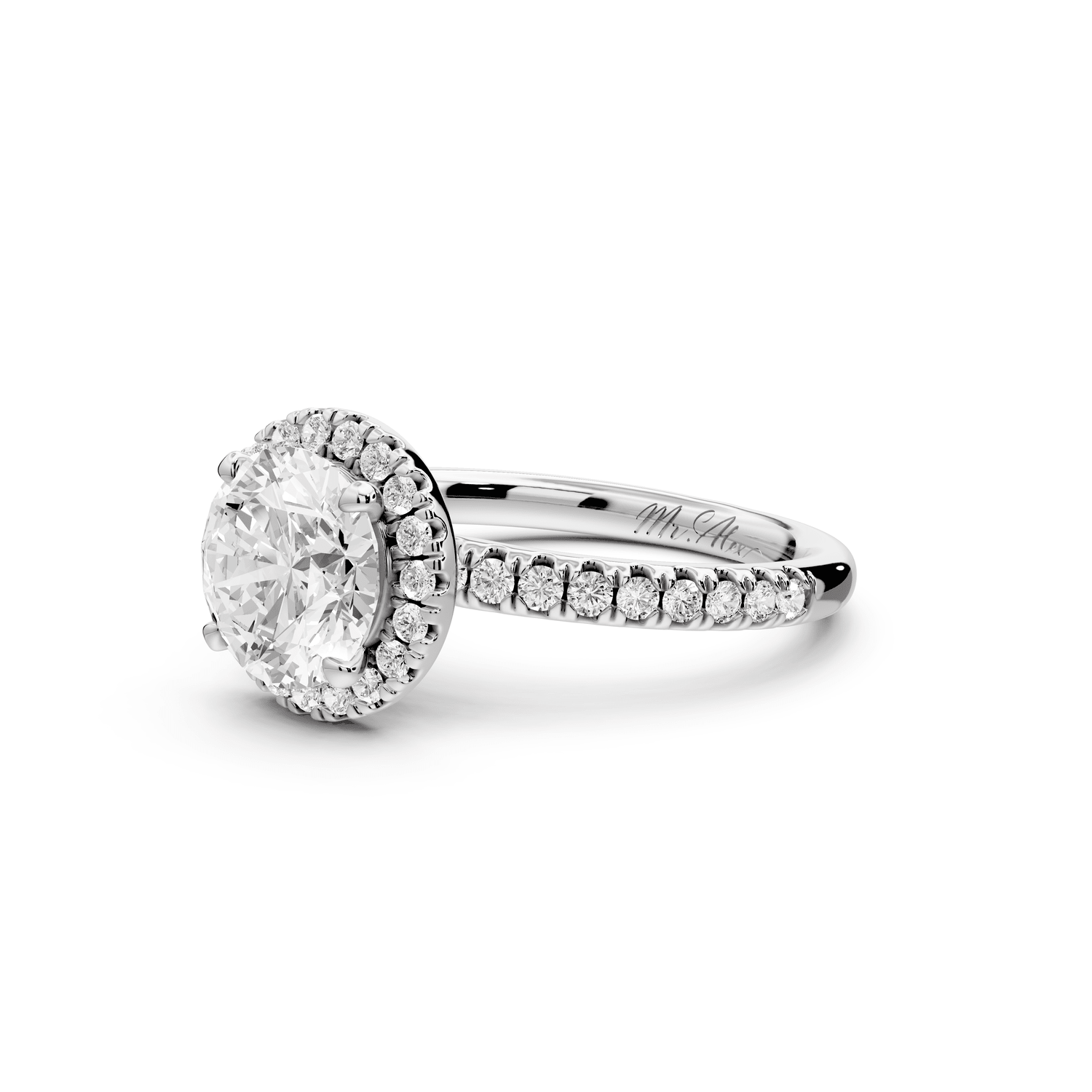 Marina - 2ct 14k white gold round halo pavé half band engagment ring - Mr. Alex Jewelry