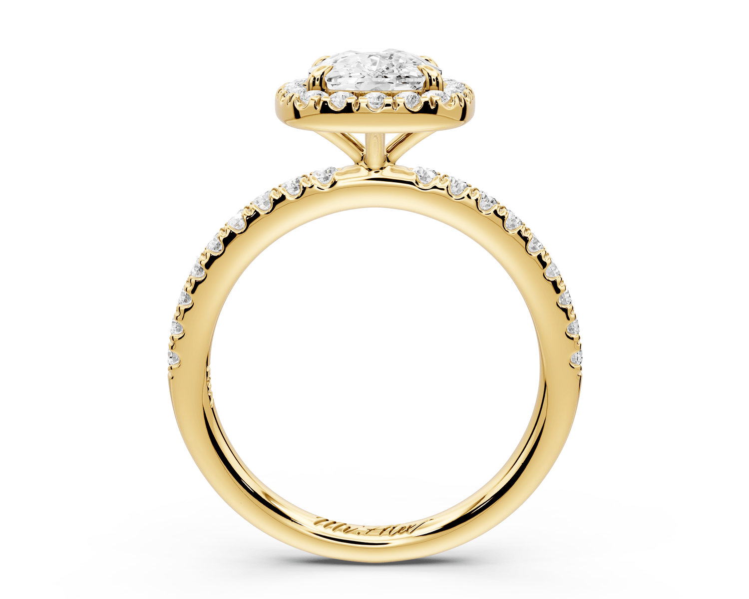 Marina - 2ct 14k yellow gold cushion halo pavé half band engagement ring - Mr. Alex Jewelry