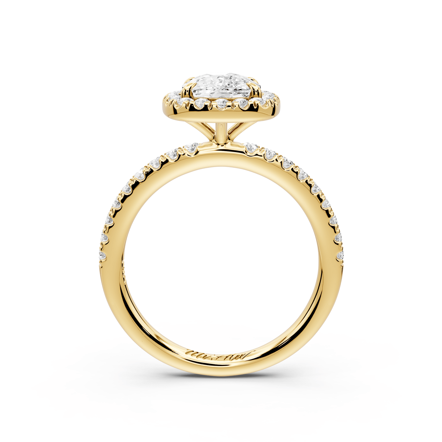 Marina - 2ct 14k yellow gold cushion halo pavé half band engagement ring - Mr. Alex Jewelry
