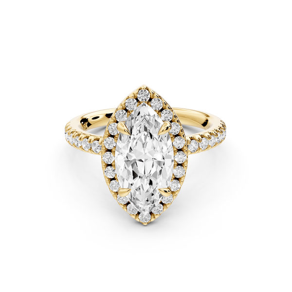Marina - 2ct 14k yellow gold marquise halo pavé half band engagement ring - Mr. Alex Jewelry