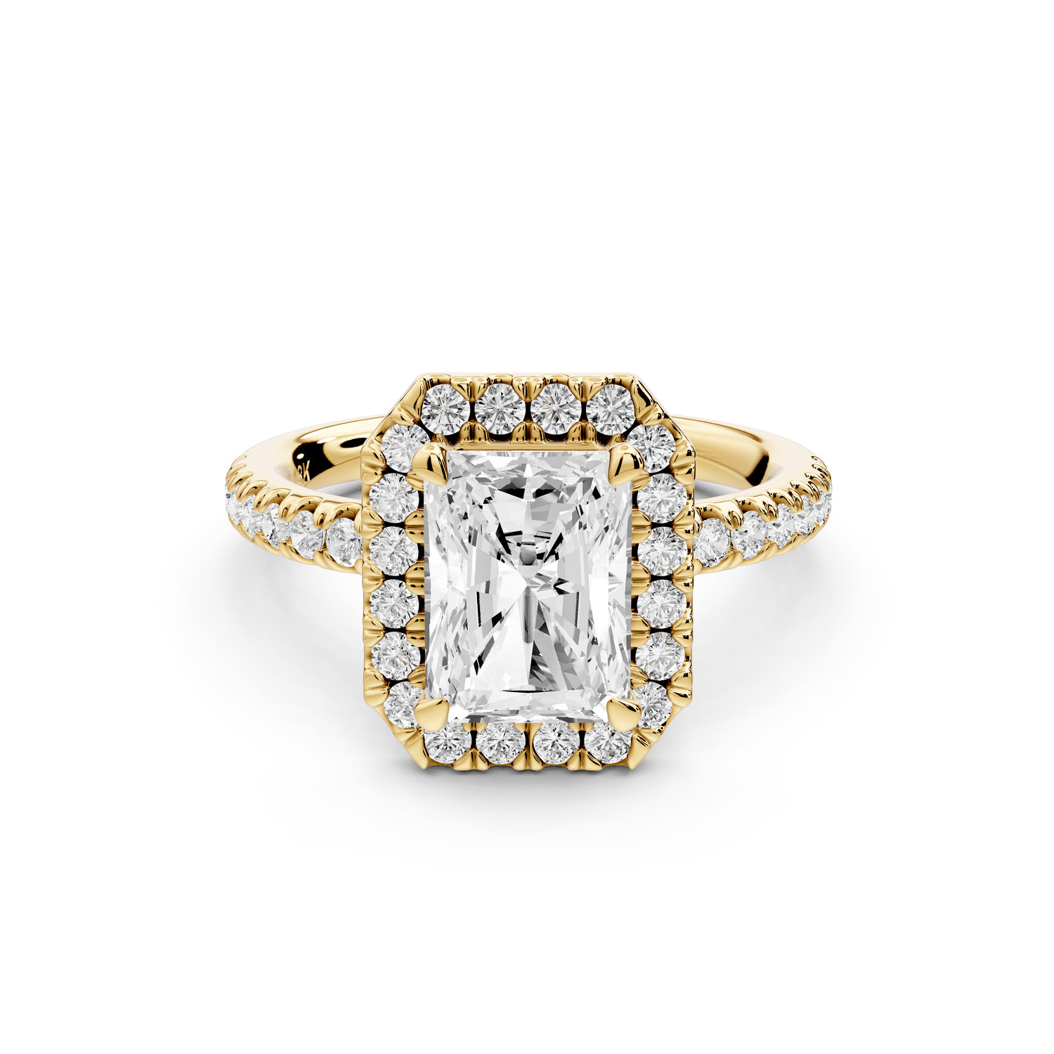 Marina - 2ct 14k yellow gold radiant halo pavé half band engagement ring - Mr. Alex Jewelry