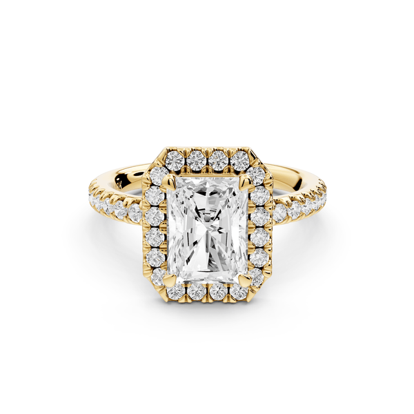 Marina - 2ct 14k yellow gold radiant halo pavé half band engagement ring - Mr. Alex Jewelry