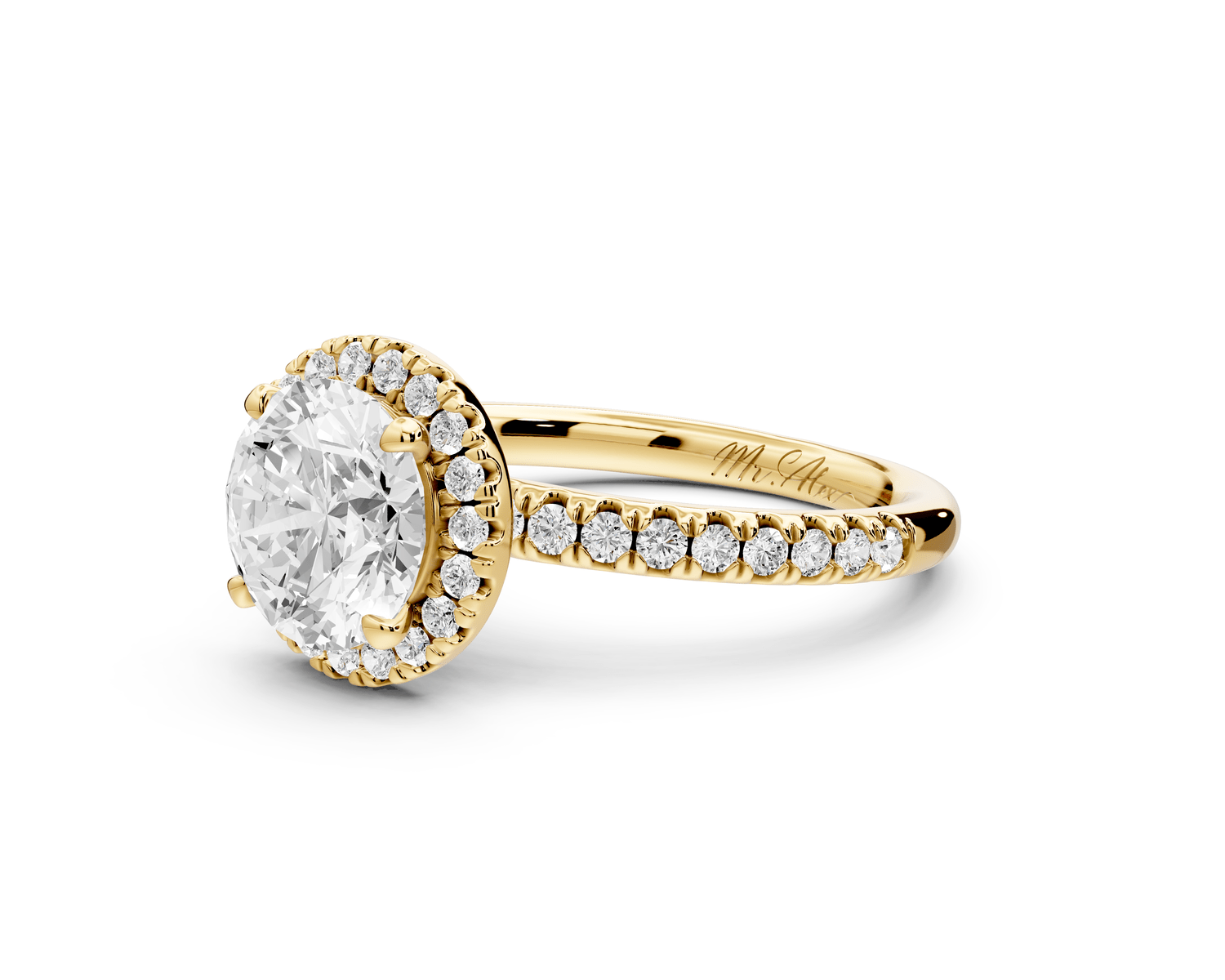 Marina - 2ct 14k yellow gold round halo pavé half band engagment ring - Mr. Alex Jewelry