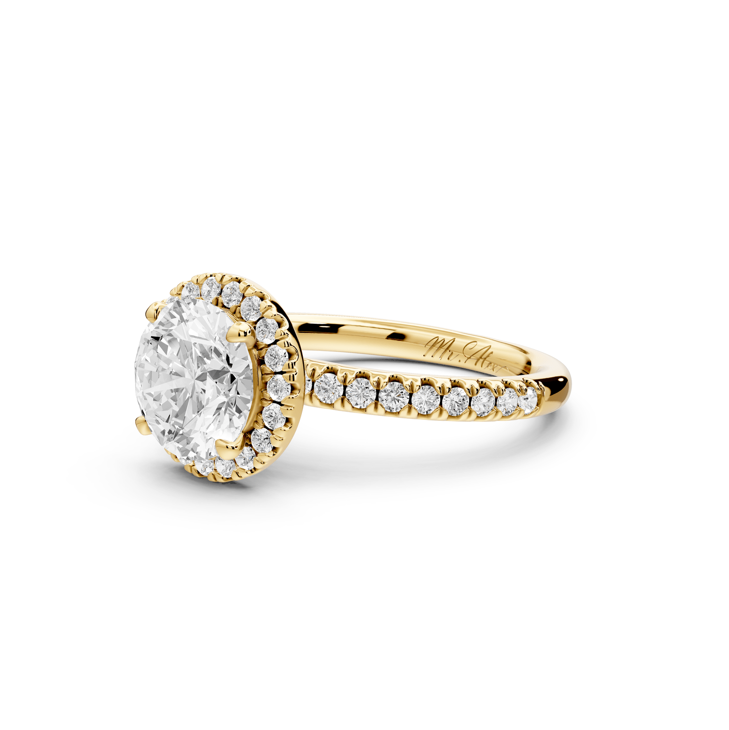 Marina - 2ct 14k yellow gold round halo pavé half band engagment ring - Mr. Alex Jewelry