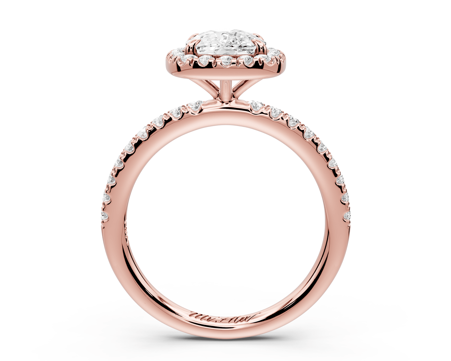 Marina - 2ct 18k rose gold cushion halo pavé half band engagement ring - Mr. Alex Jewelry