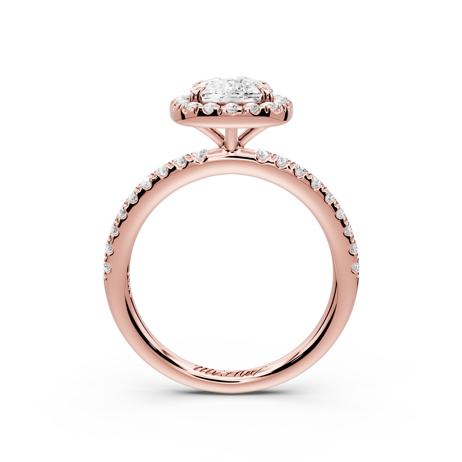 Marina - 2ct 18k rose gold cushion halo pavé half band engagement ring - Mr. Alex Jewelry