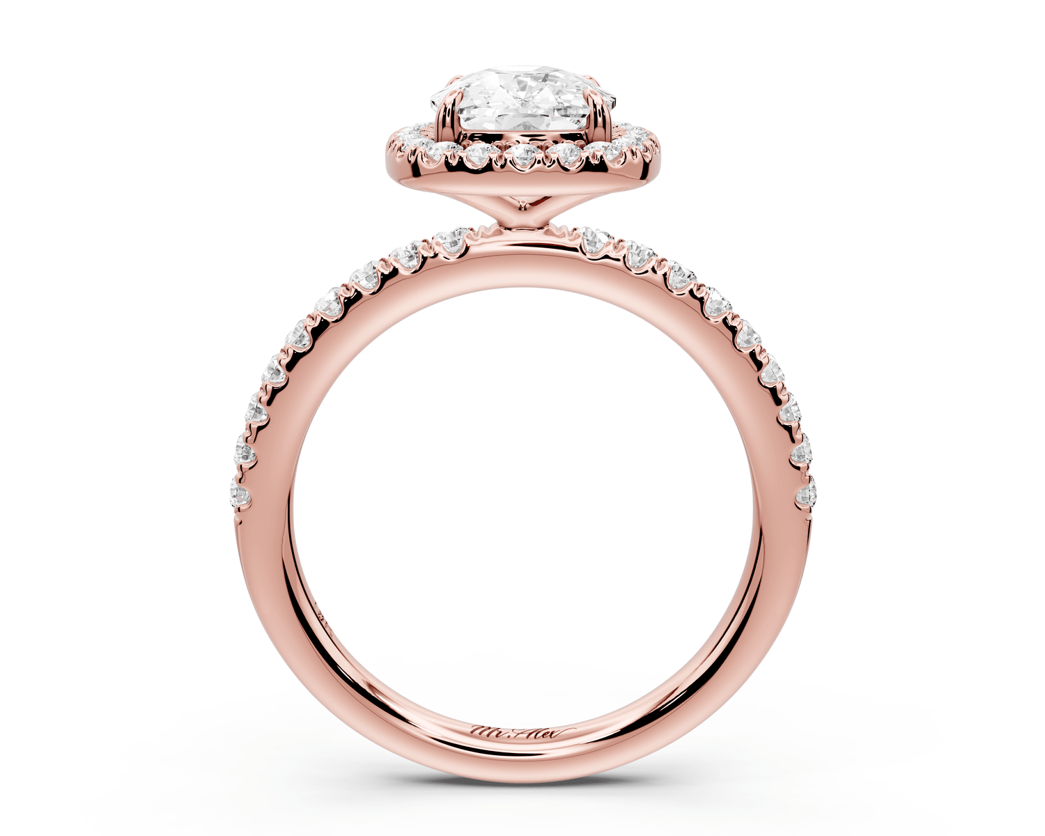 Marina - 2ct 18k rose gold ecushion halo pavé half band engagement ring - Mr. Alex Jewelry