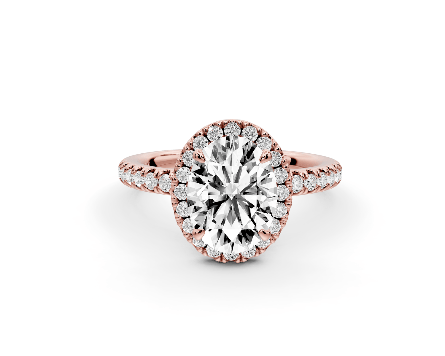 Marina - 2ct 18k rose gold oval halo pavé half band engagment ring - Mr. Alex Jewelry
