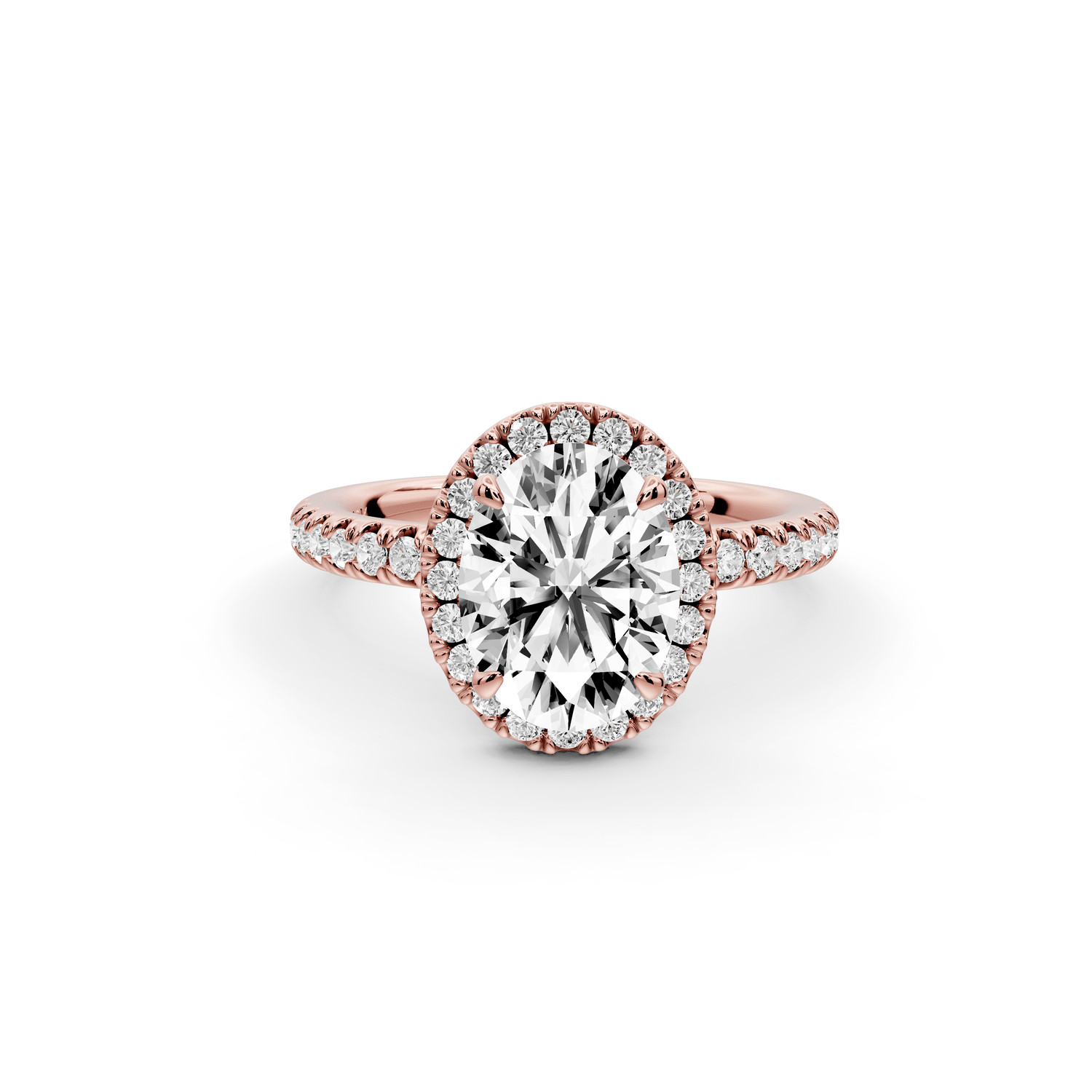 Marina - 2ct 18k rose gold oval halo pavé half band engagment ring - Mr. Alex Jewelry