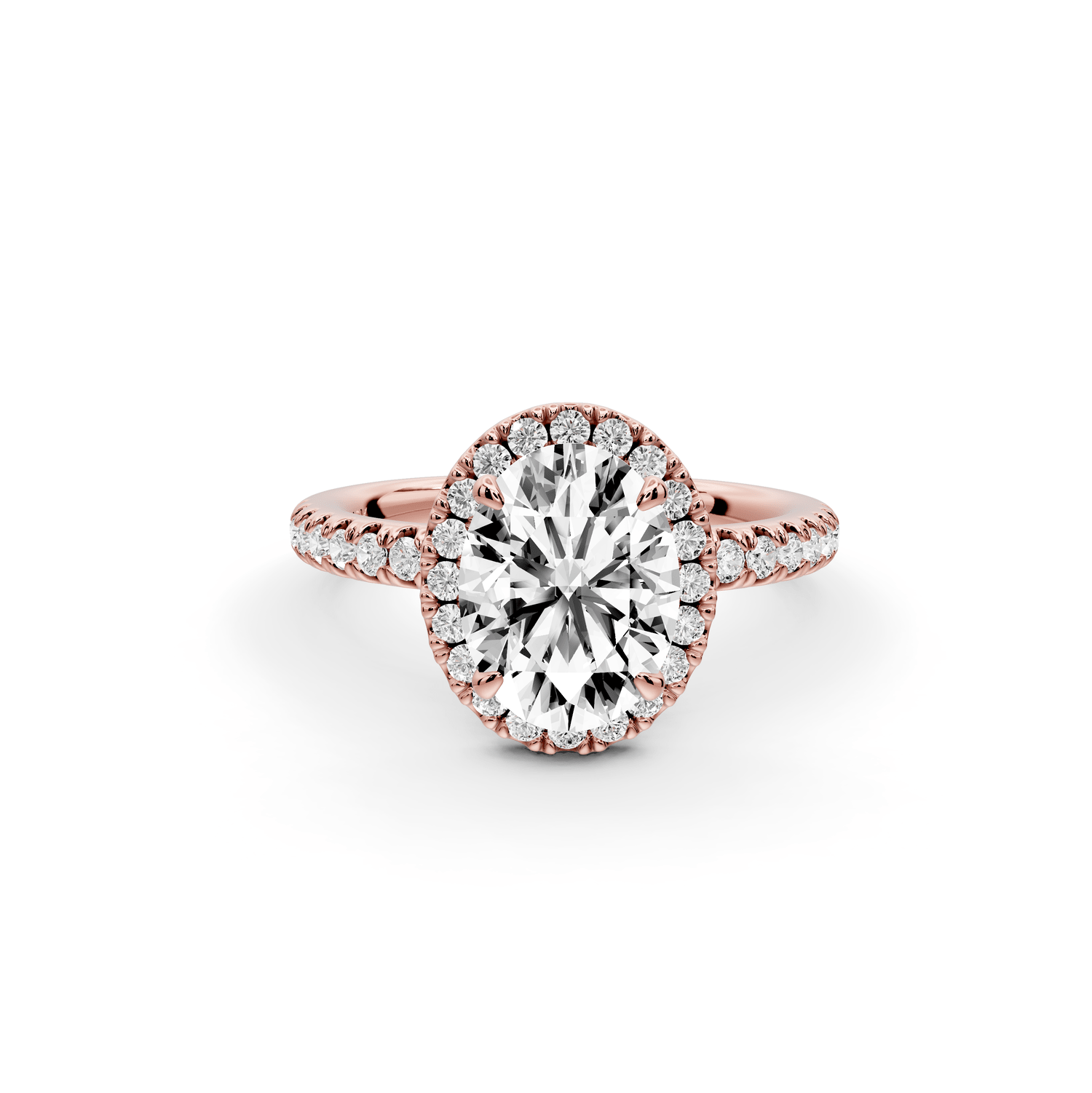 Marina - 2ct 18k rose gold oval halo pavé half band engagment ring - Mr. Alex Jewelry