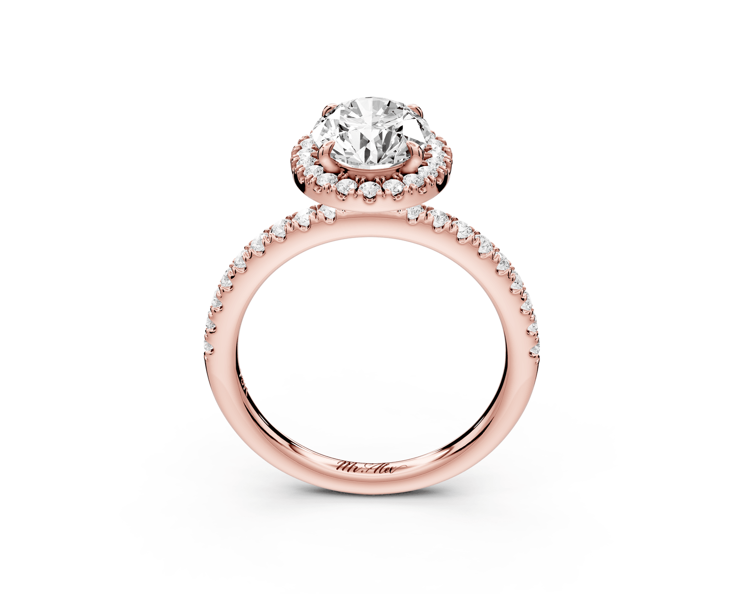 Marina - 2ct 18k rose gold oval halo pavé half band engagment ring - Mr. Alex Jewelry
