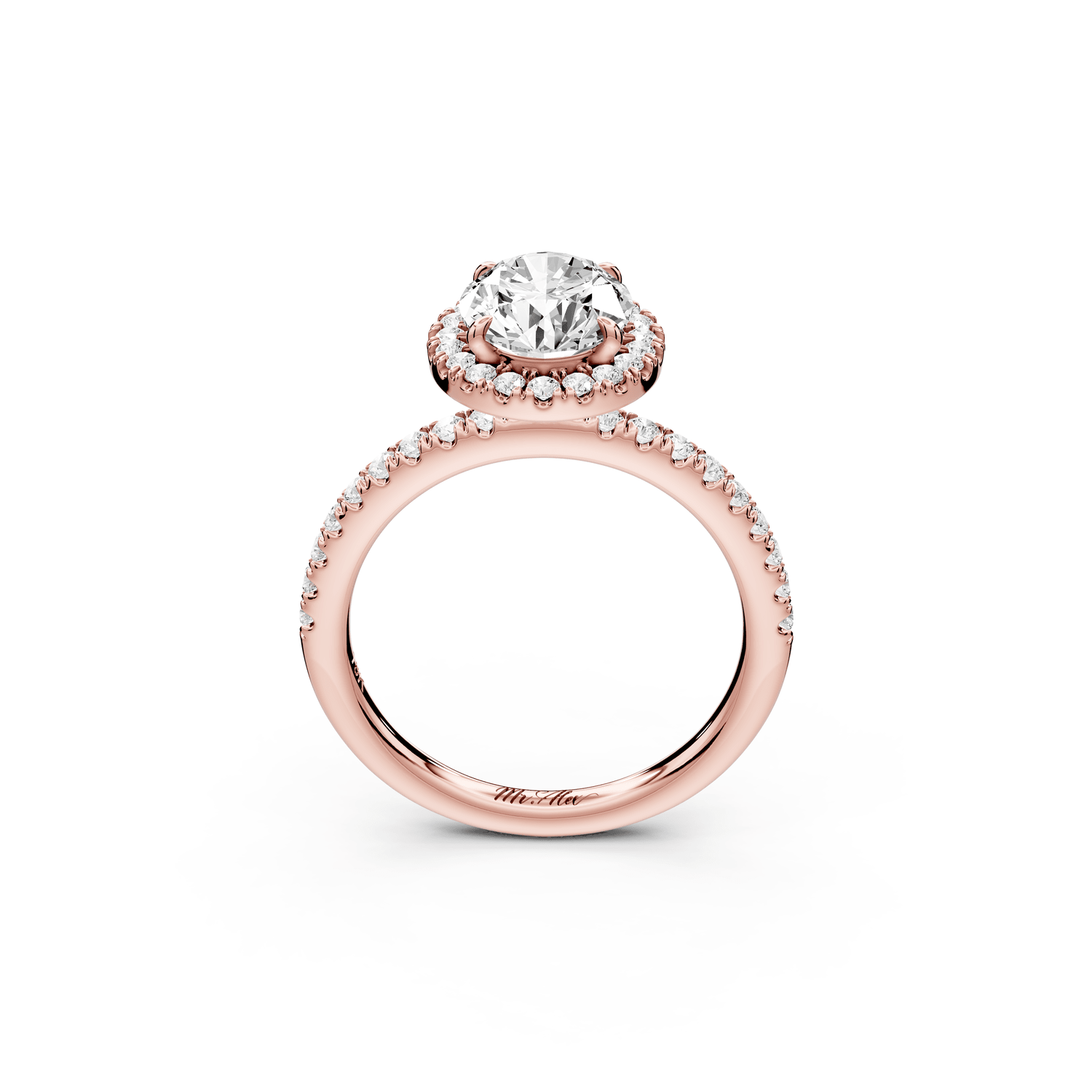 Marina - 2ct 18k rose gold oval halo pavé half band engagment ring - Mr. Alex Jewelry
