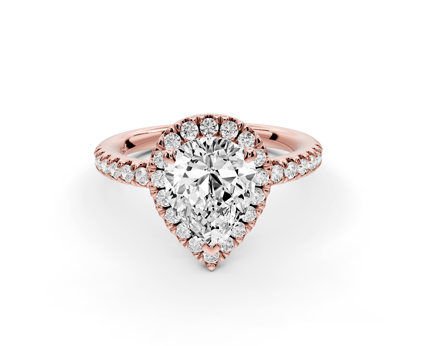 Marina - 2ct 18k rose gold pear halo pavé half band engagment ring - Mr. Alex Jewelry