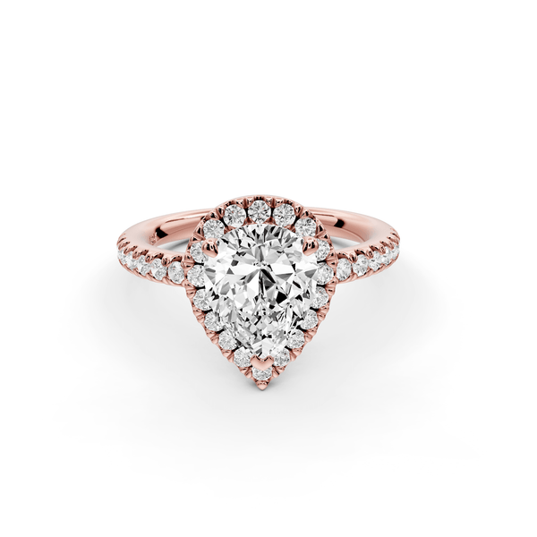 Marina - 2ct 18k rose gold pear halo pavé half band engagment ring - Mr. Alex Jewelry